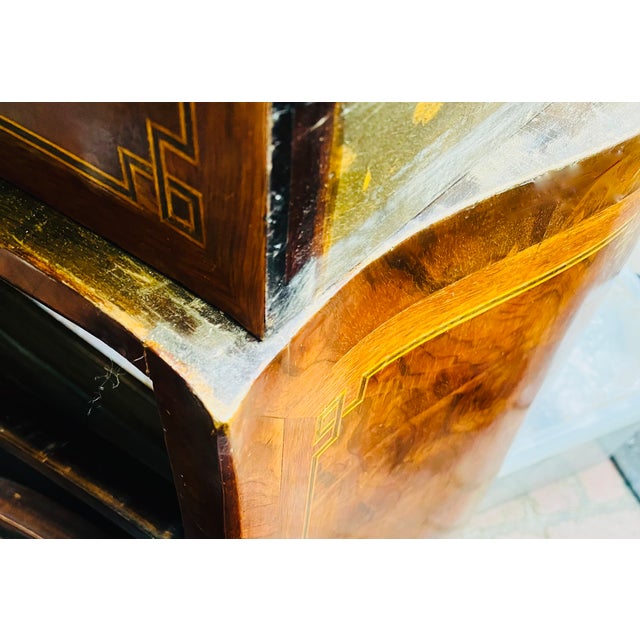 A Louis XV-Style Marble-Top Commode Dresser With Exquisite Greek Key Inlay For Sale - Image 10 of 16