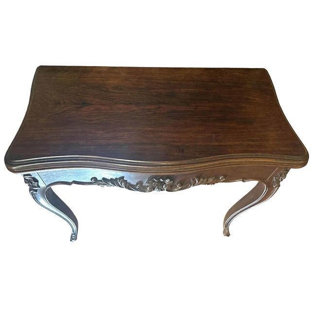 French Antique French Louis XV Carved Walnut Game Table Convertible Into Console Table - Circa Late 19th Century For Sale - Image 3 of 6
