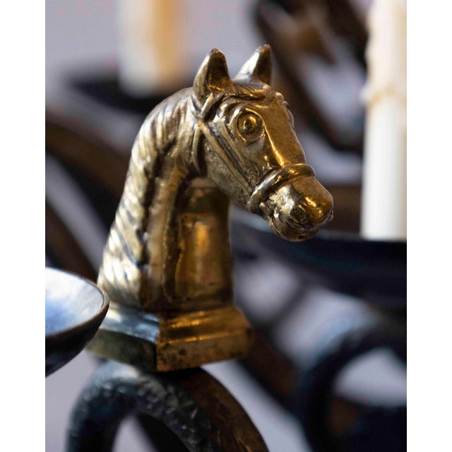 Mid 20th Century Mid 20th-Century French Wrought Iron Chandelier with Horse-Head Details For Sale - Image 5 of 11