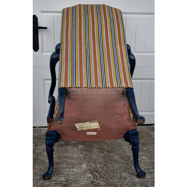 Blue Hickory Chair High Back Armchairs Vintage Hollywood Regency Striped Accent Pair For Sale - Image 8 of 11