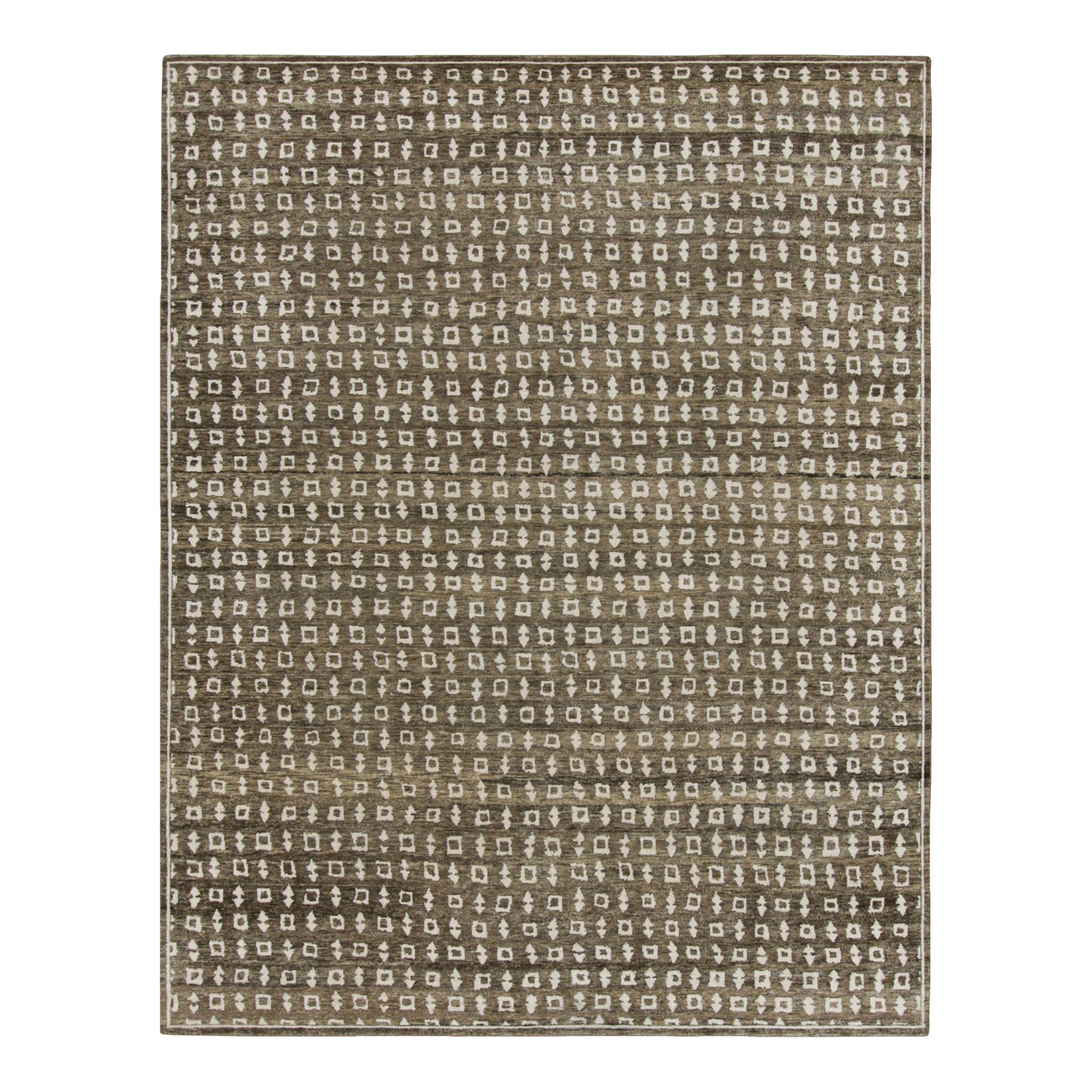 Rug & Kilim’s Block Print Rug in Brown With Cream Geometric Patterns ...