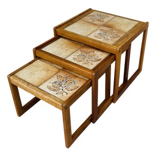 Vintage Nesting Tables in Teak and Earthenware, 1960s, Set of 3 For Sale