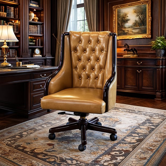 Bring timeless sophistication to a home office or executive workspace with this stately high-back swivel chair....