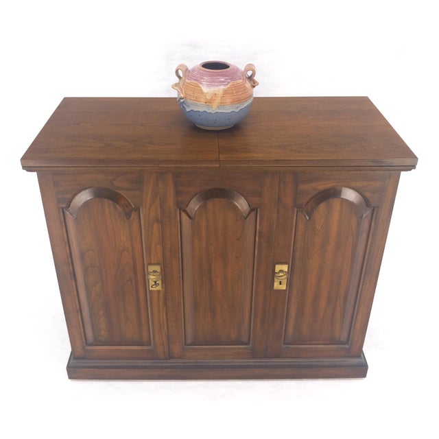 Solid Cherry Raised Panel Doors Liquor Bar Serving Flip Top Cabinet MINT For Sale - Image 14 of 18