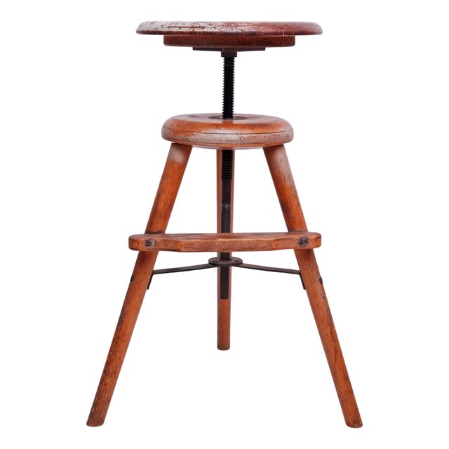 Vintage Height Adjustable Workshop Stool, 1950s For Sale