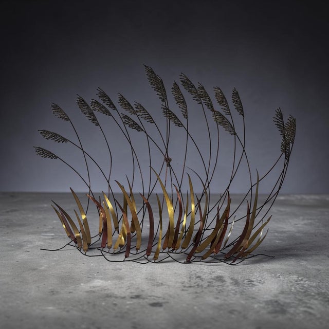 Metal Vintage Mid-Century Modern Brass & Copper Cattail Wall Sculpture in the Style of Curtis Jeré For Sale - Image 7 of 8