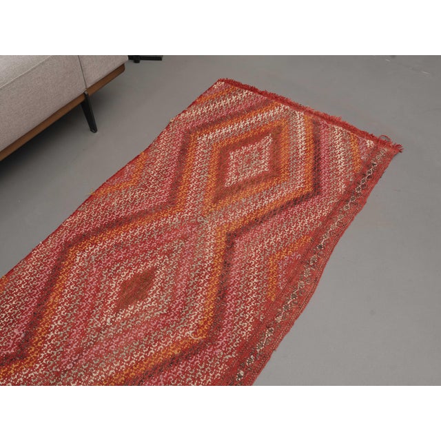 1970s 1970s Vintage Handmade Wool Cotton Red Area Rug For Sale - Image 5 of 11
