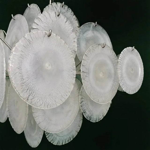Chandelier 36 Murano Iridescent Glass Discs 70s attributed to Gino Vistosi for Vistosi For Sale - Image 6 of 13