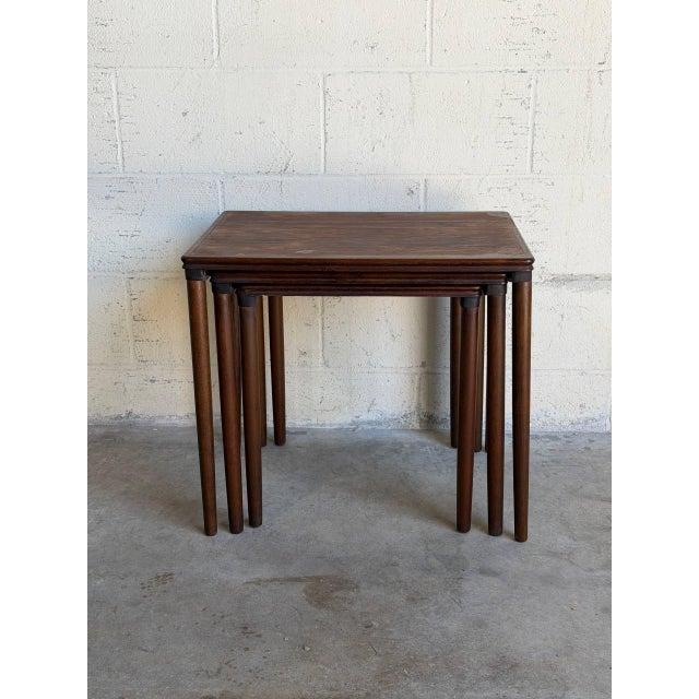 Brown Rosewood Stacking Nesting Tables Three Piece Set Denmark Vintage 1960s For Sale - Image 8 of 10