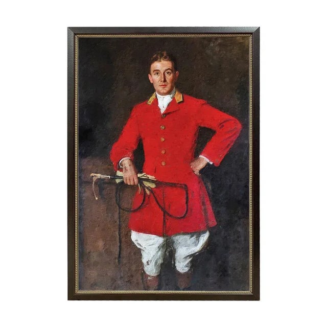 Contemporary Reproduction Portrait Print on Canvas of a Fox Hunter Whipper, Framed For Sale - Image 4 of 4