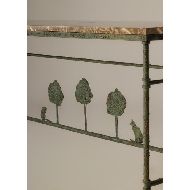 Diego Giacometti 1980s Giacometti Inspired Wrought Iron Console Table With Fossilized Top For Sale - Image 4 of 4