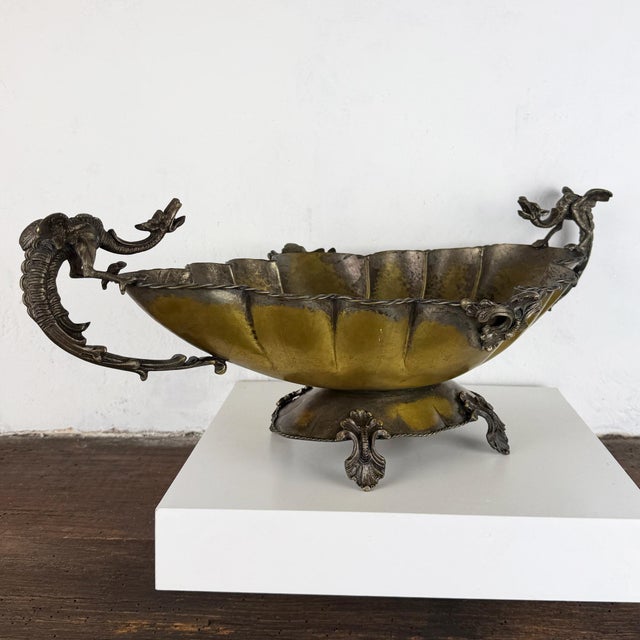 Baroque Antique Silverplate Centerpiece Bowl with Dragon Handles, 1890s For Sale - Image 3 of 17