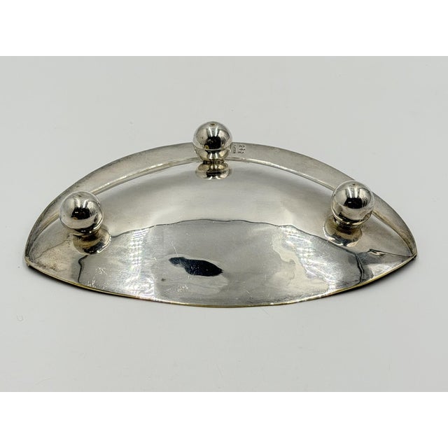 1960s Los Castillo Taxco Silver Plate Tripod Catchall With Lapis & Azurite Stone Inlay For Sale - Image 11 of 18