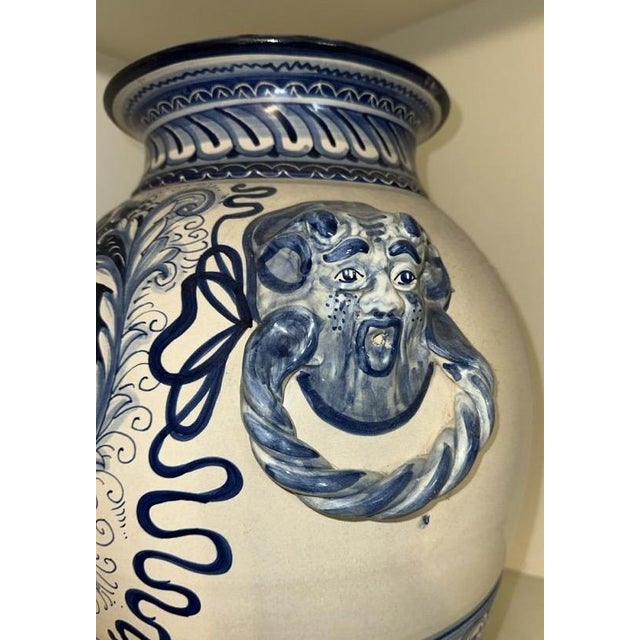 Ceramic Vintage Italian Deruta Blue & White Glazed Urn Ceramiche Umbre For Sale - Image 7 of 8