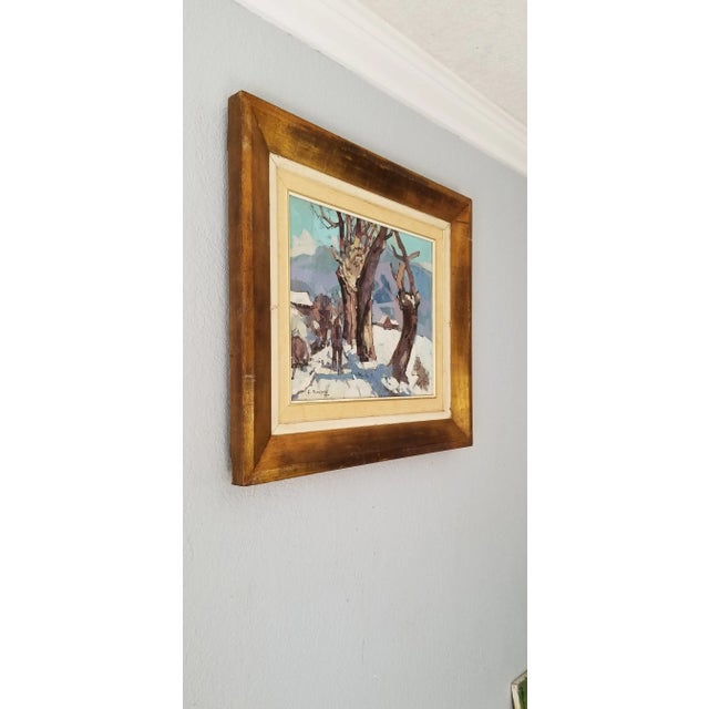 For your consideration we are presenting for sale this stunning Vintage expressionist abstract Winter Rural Landscape Oil...