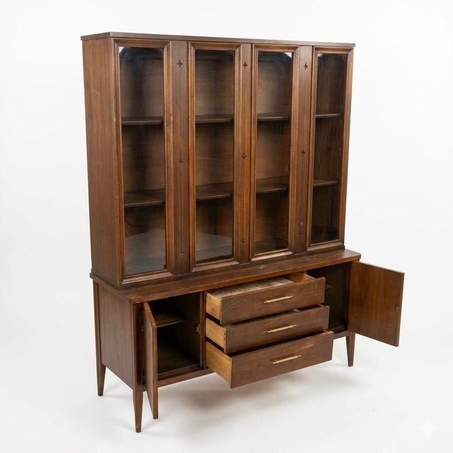 This 1960s Broyhill Saga china cabinet is a standout example of mid century modern design, blending clean architectural...