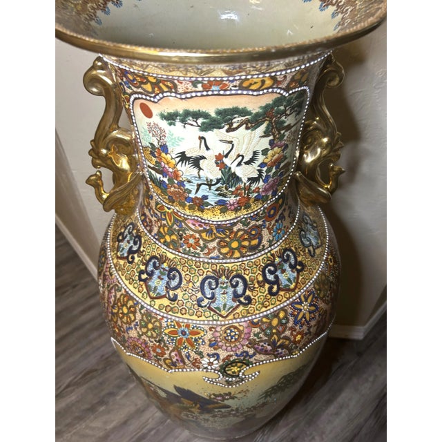 Mid 20th Century Japanese Satsuma Pottery Vase Floor Vase Porcelain or Ceramic Hand Painted For Sale - Image 14 of 16