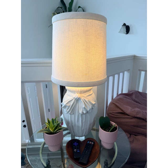 1970s 1970s John Dickinson Style Draped Bow Table Lamp in Plaster Finish For Sale - Image 5 of 11