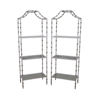 1970s Faux Bamboo Painted Metal Etageres - A Pair For Sale