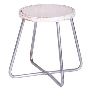 Bauhaus Stool in Beech, Chrome, and Steel from Mücke-Melder, Czech, 1930s For Sale