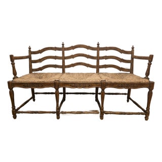 Early 20th Century Vintage French Provincial Rush 3-Seat Bench For Sale