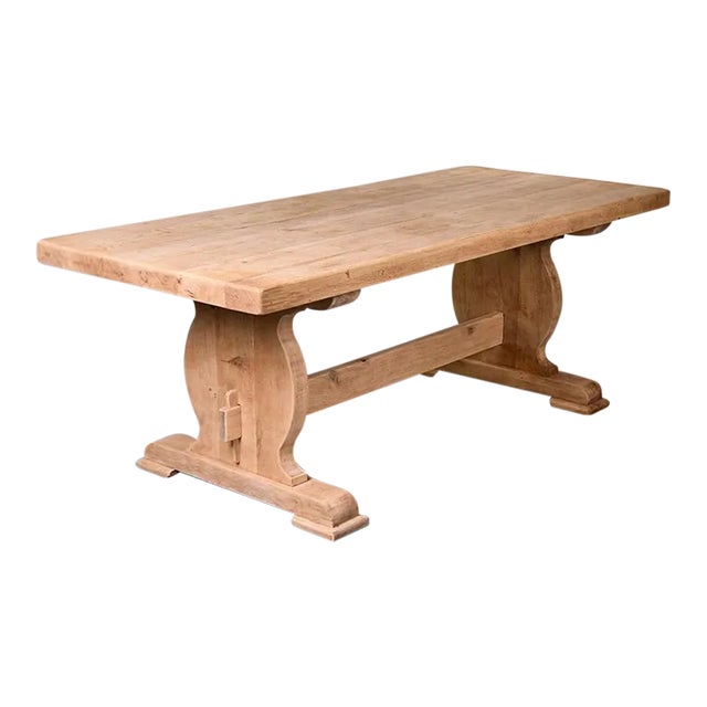 Sanded Bare Oak French Country Trestle Table Circa 1900 For Sale