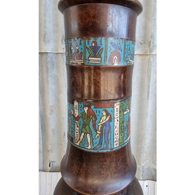 Bronze Antique Egyptian Revival Bronze Cloisonne Floor Lamp For Sale - Image 8 of 13