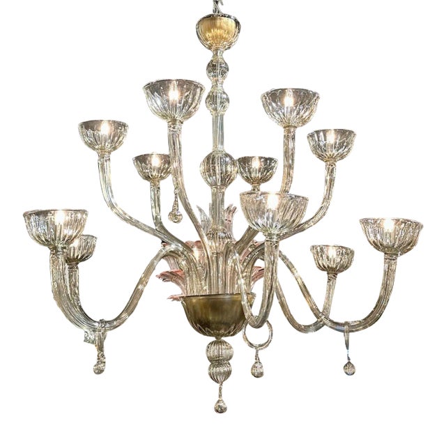 Large Scale Modern Murano Glass 2 Tier Chandelier For Sale