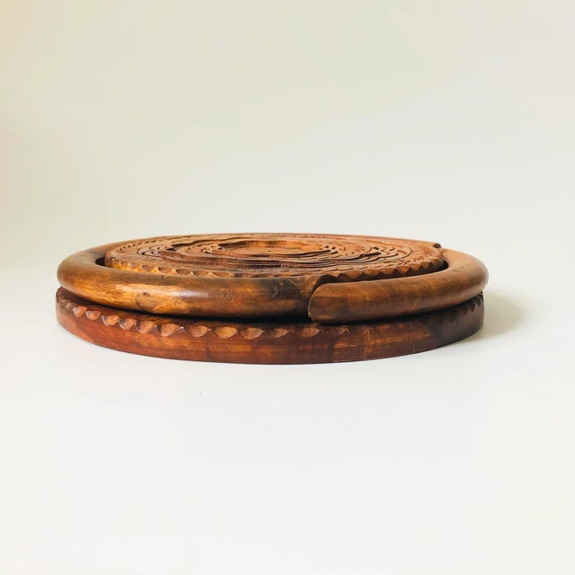 Wood Folding Carved Wood Bowl For Sale - Image 7 of 9