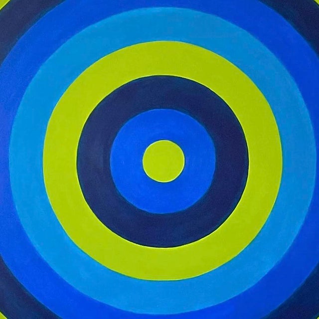 Vintage Signed Op Art Concentric Circles Oil Painting For Sale - Image 4 of 13