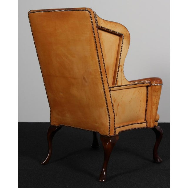 Wood Danish Leather Lounge Chair with Baroque Style Legs, 1930s For Sale - Image 7 of 8