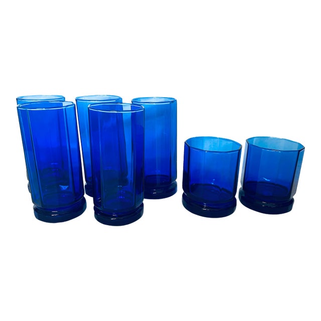 Anchor Hocking Essex Cobalt Blue Octagonal Tumblers-Set of 7 For Sale