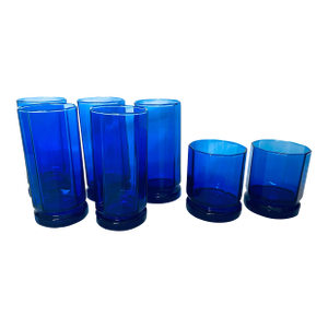 Anchor Hocking Essex Cobalt Blue Octagonal Tumblers-Set of 7