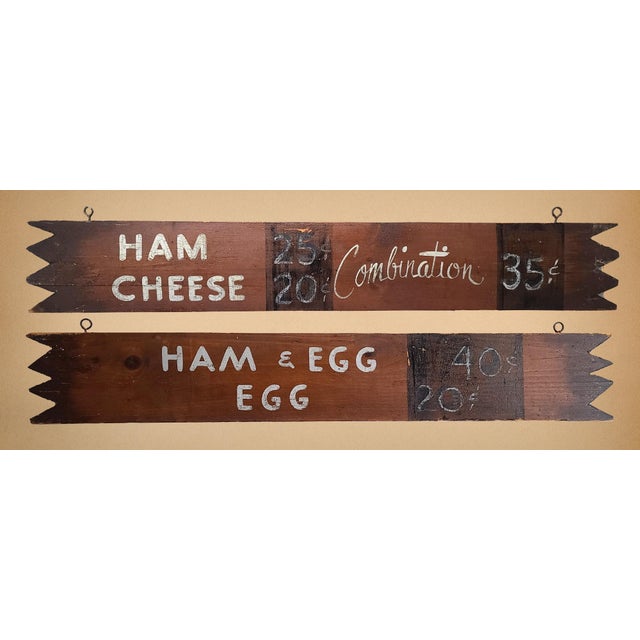 Painted Roadside Wooden Diner Signs Beer Soda Ham Egg & Cheese - Set of 2 For Sale - Image 4 of 9