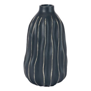 Wavy Ribbed Stoneware Vase 8.5"H For Sale
