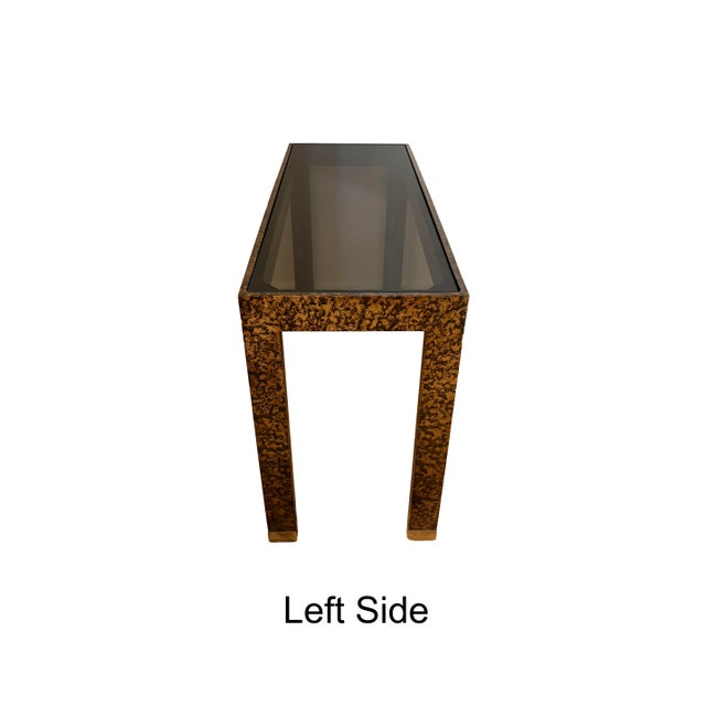 Mid-Century Modern Mid-Century Faux Tortoise Shell Console Table With Black Glass by Henredon For Sale - Image 3 of 15