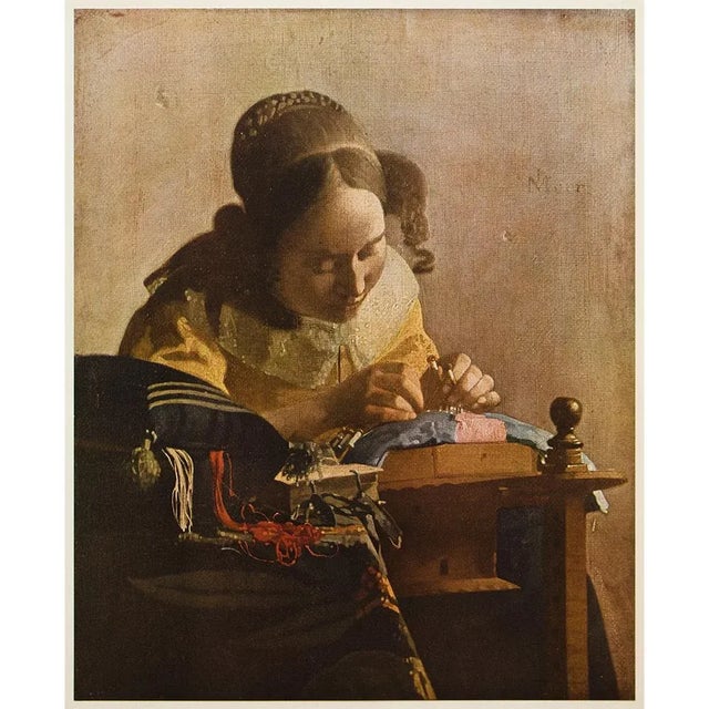 1954 After Jan Vermeer "The Lacemaker", Vintage Full-Color Print For Sale In Dallas - Image 6 of 8