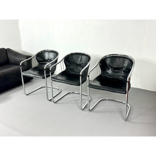 Metal Vintage Cantilever Chair in Leather and Chrome by Gastone Rinaldi for Fasem, 1970s For Sale - Image 7 of 12