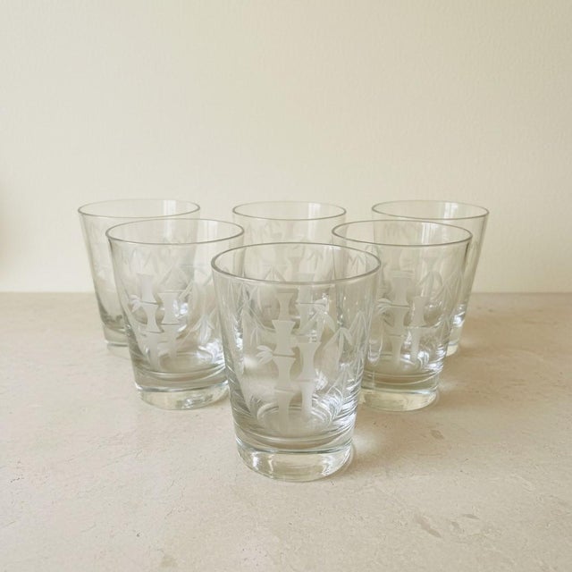 Vintage Mid-Century Modern Sasaki Noritake Bamboo Etched Rocks Glasses- Set 6 For Sale - Image 11 of 11
