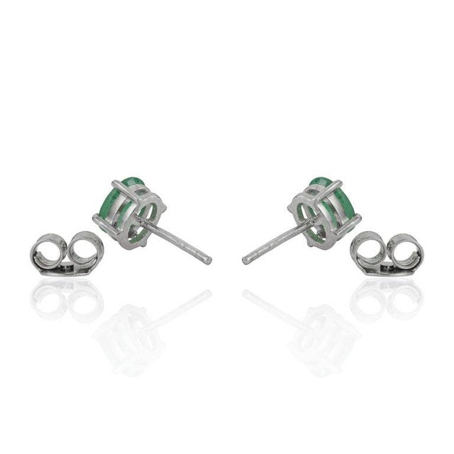 Solid Silver Oval Cut Emerald May Birthstone Solitaire Stud Earrings, a Pair For Sale - Image 10 of 12