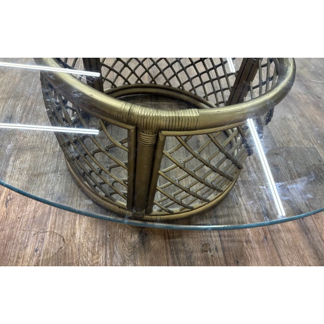 Vintage Boho Style Rattan and Glass Round Coffee Table Cocktail Table For Sale - Image 10 of 15