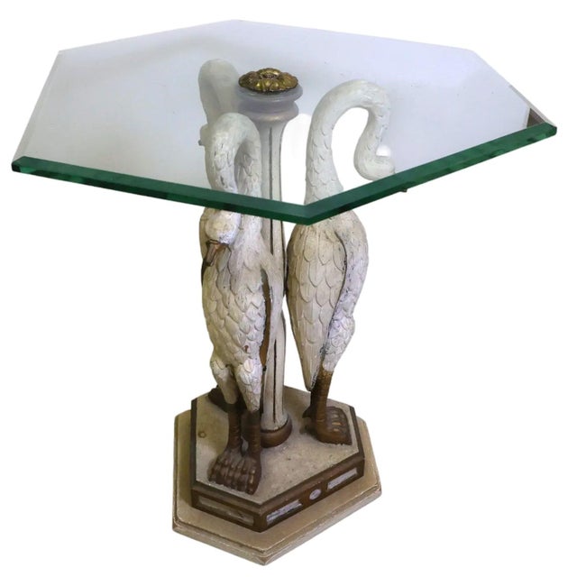 Vintage Mid-Century Italian Neoclassical Hand-Carved Giltwood Swan Accent Table For Sale - Image 4 of 9
