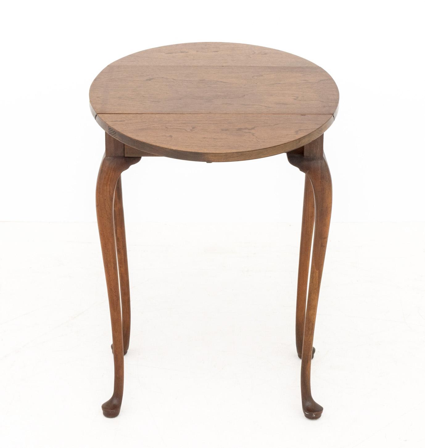 Queen Anne Style Walnut Drop Leaf Oval Side Table | Chairish