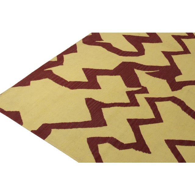 Rug & Kilim Contemporary Dhurrie Flatweave, Yellow, Maroon Geometric Pattern by Rug & Kilim For Sale - Image 4 of 5