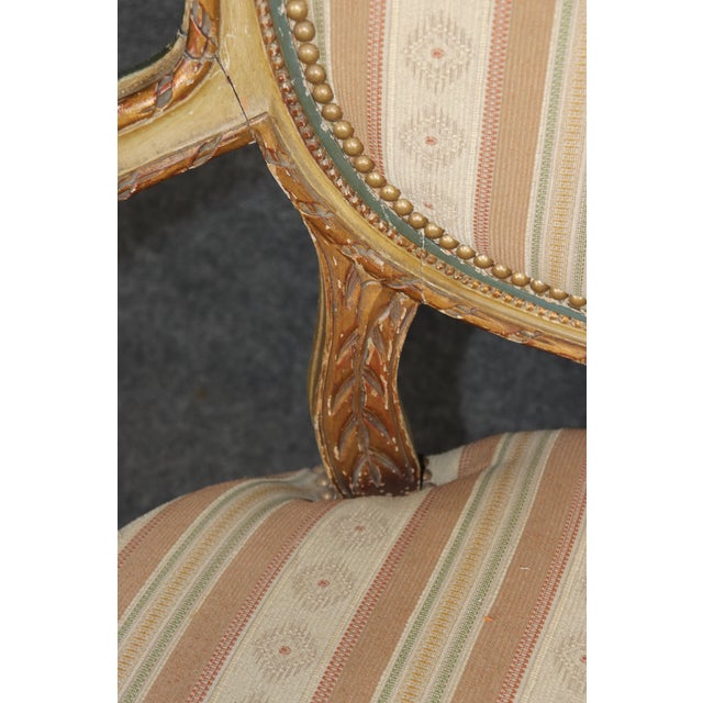 Antique French Louis XVI Style Paint Decorated & Gilt Carved Settee For Sale - Image 13 of 13