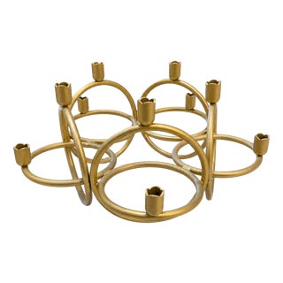 Mid-Century Modern Sculptural Brass 10-Light Ring Candelabra, 1960s For Sale