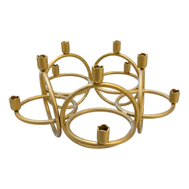 Mid-Century Modern Sculptural Brass 10-Light Ring Candelabra, 1960s For Sale