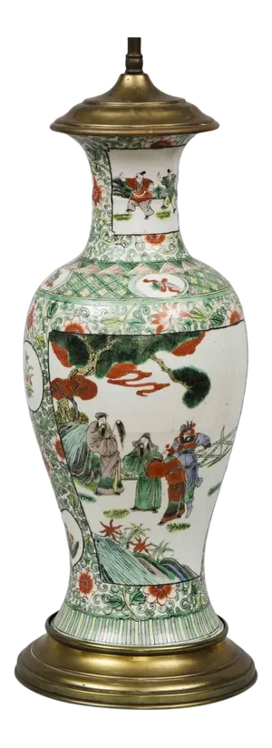 Antique Chinese Famille Vert Porcelain Lamp
