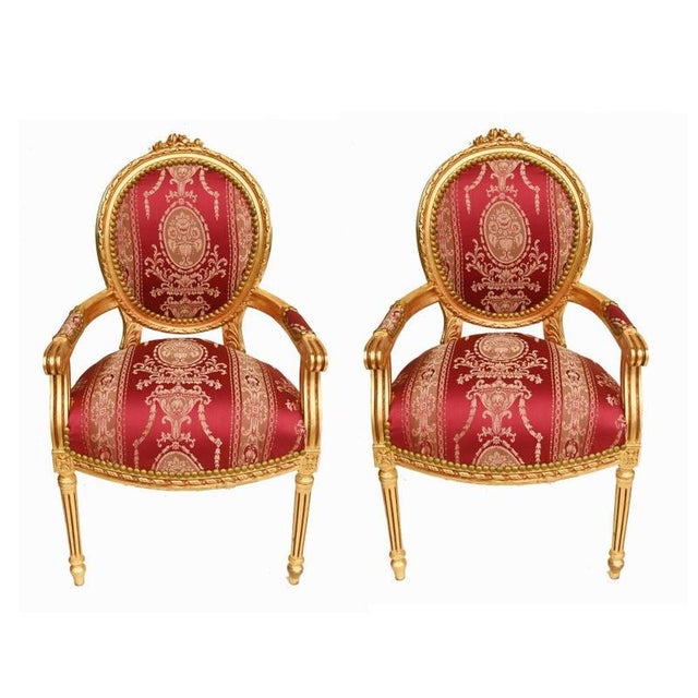 French Louis XVI Gilt Revival Armchairs, Set of 2 For Sale - Image 4 of 4