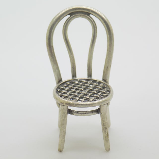 Metal Vintage Italian Handmade Silver 800 Straw Chair Miniature, Arezzo, 1980s For Sale - Image 7 of 12